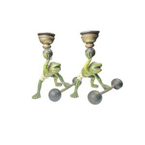 Vintage Metal Frog Candle Holders With Brass Cups set of two, Austria Franz Berg